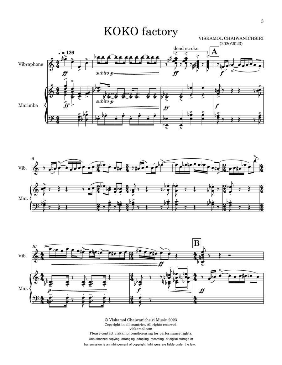 Koko Factory (Vibraphone and Marimba) Marimba scores gallery preview page 5