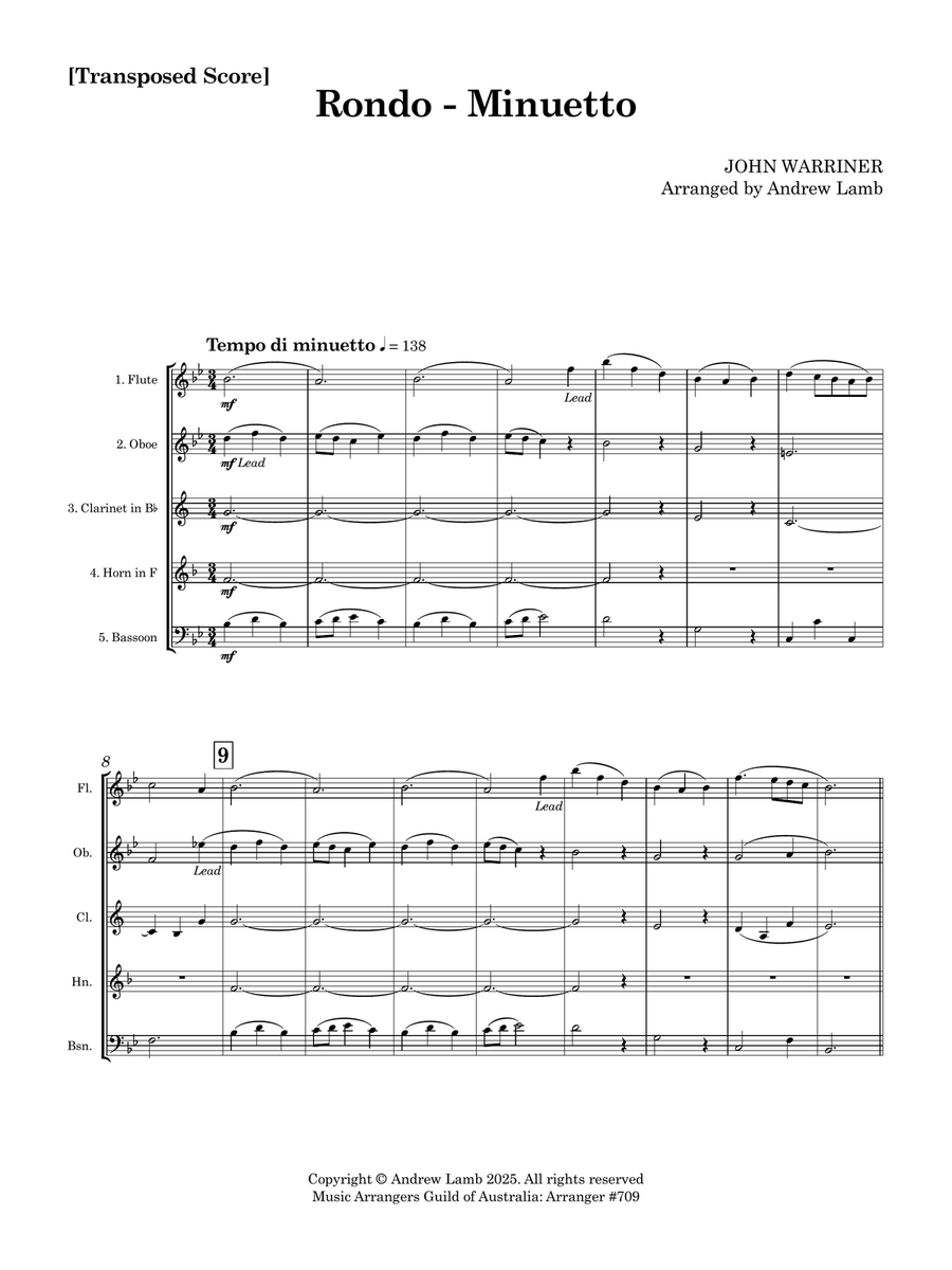 John WARRINER | Rondo Minuetto | for Wind Quintet Woodwind Quintet scores gallery preview page 5