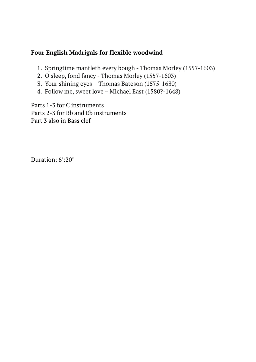 Four English Madrigals for flexible woodwind trio Woodwind Trio scores gallery preview page 2