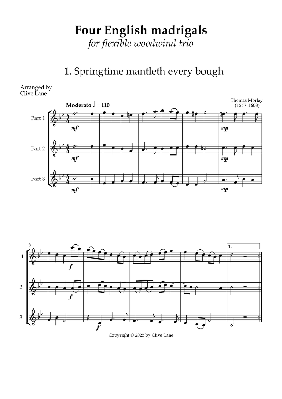 Four English Madrigals for flexible woodwind trio Woodwind Trio scores gallery preview page 3