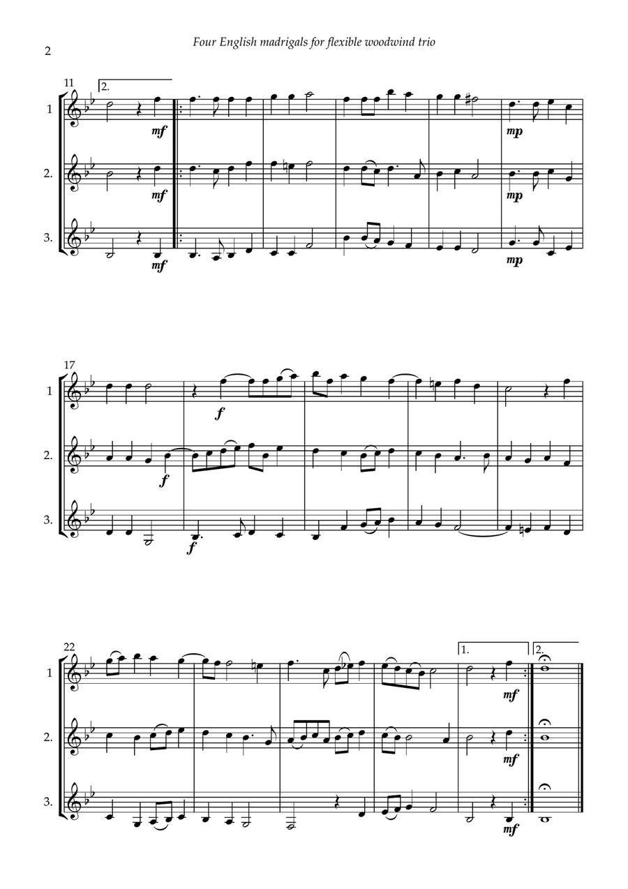 Four English Madrigals for flexible woodwind trio Woodwind Trio scores gallery preview page 4