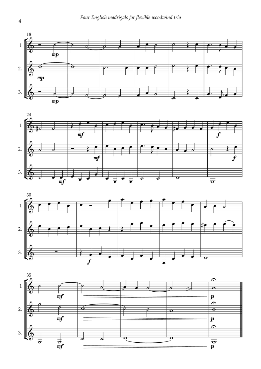 Four English Madrigals for flexible woodwind trio Woodwind Trio scores gallery preview page 6