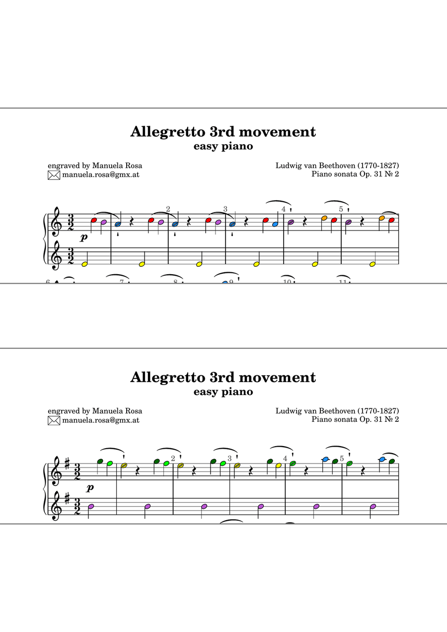 Allegretto Piano sonata Op. 31 Nr. 2 -Tempest (Beethoven) very easy piano version, single handed Piano Method scores gallery preview page 3