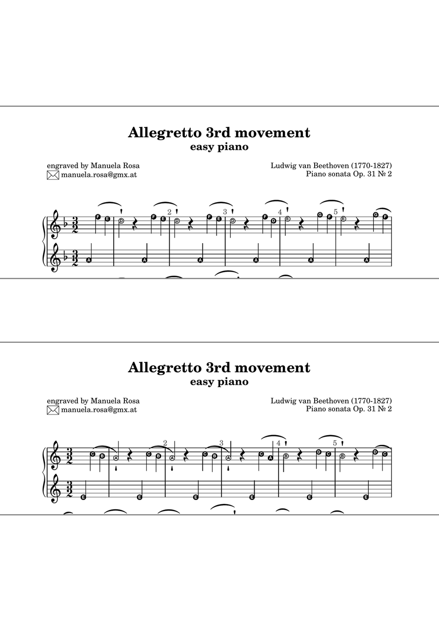 Allegretto Piano sonata Op. 31 Nr. 2 -Tempest (Beethoven) very easy piano version, single handed Piano Method scores gallery preview page 4