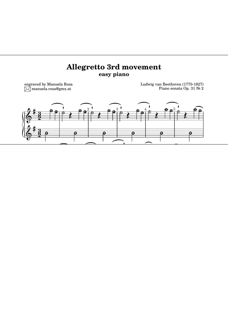 Allegretto Piano sonata Op. 31 Nr. 2 -Tempest (Beethoven) very easy piano version, single handed Piano Method scores gallery preview page 5