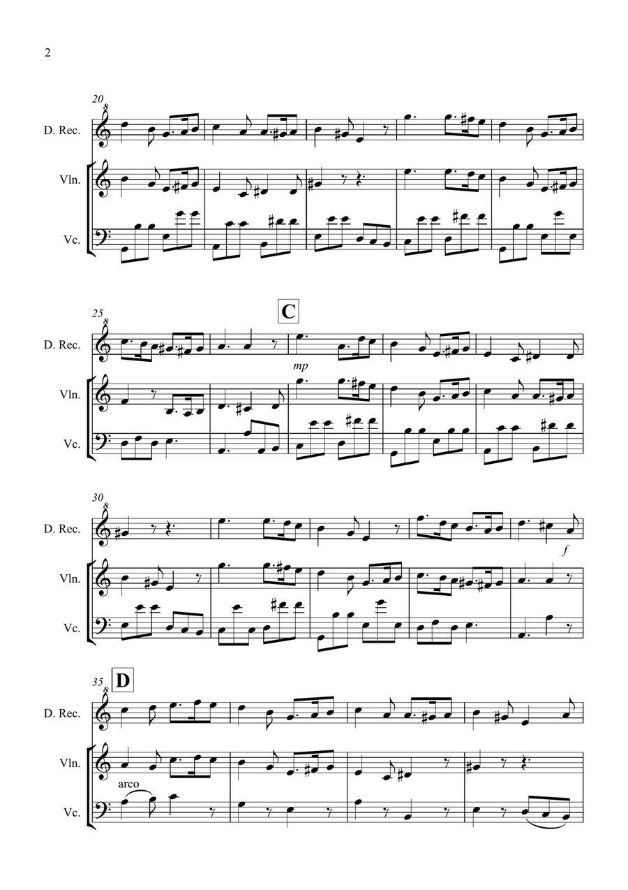 Greensleeves for Descant Recorder, Violin and Cello Trio Small Ensemble scores gallery preview page 2