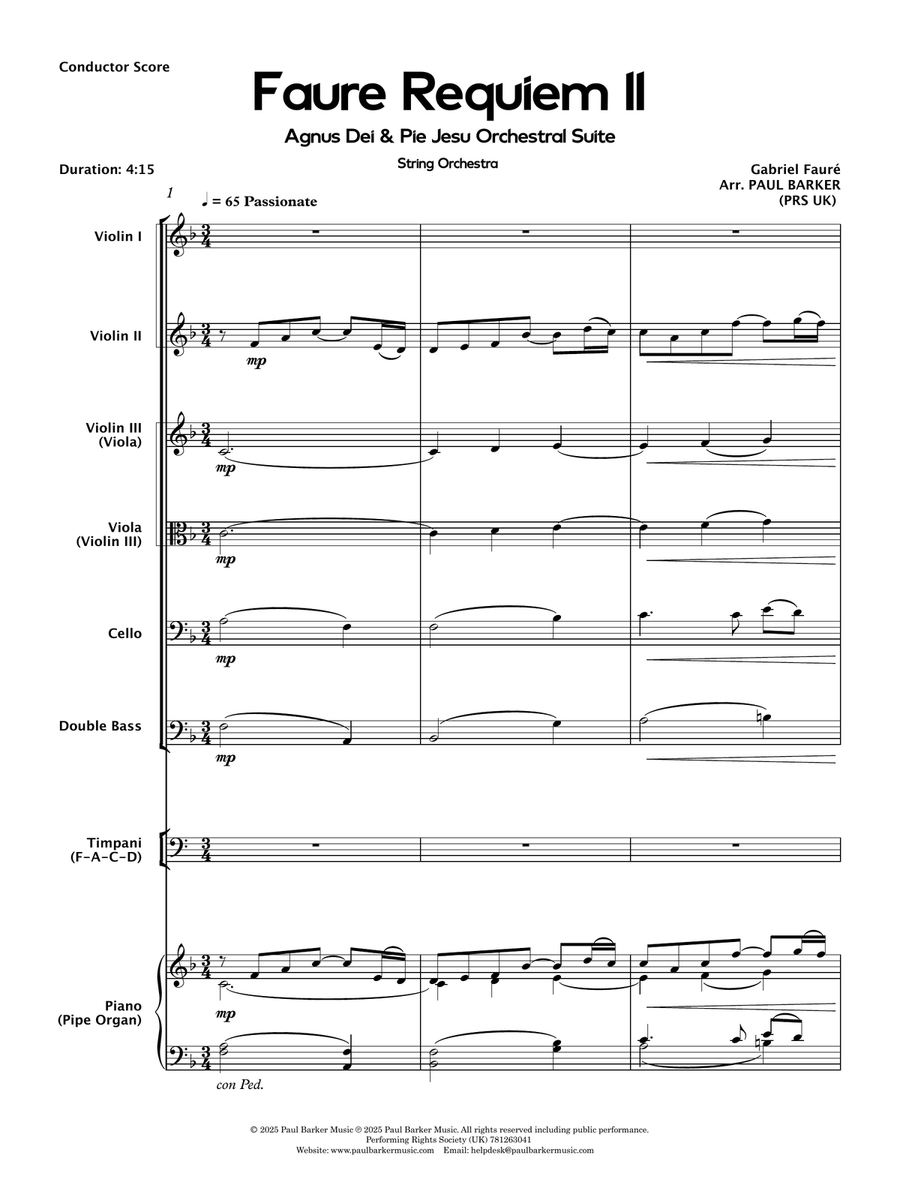 Faure Requiem II: Agnus Dei & Pie Jesu Orchestral Suite String Orchestra scores gallery preview page 3