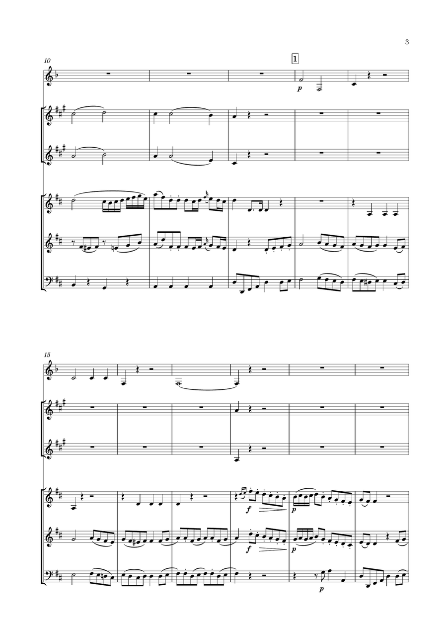 Dimmler - Sextet in D major, for Clarinet, 2 Horns, 2 Violins & Violoncello Small Ensemble scores gallery preview page 3