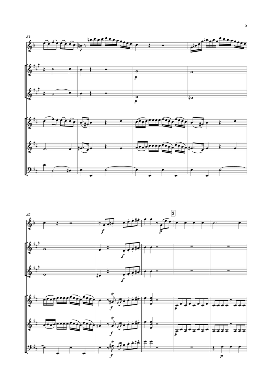 Dimmler - Sextet in D major, for Clarinet, 2 Horns, 2 Violins & Violoncello Small Ensemble scores gallery preview page 5