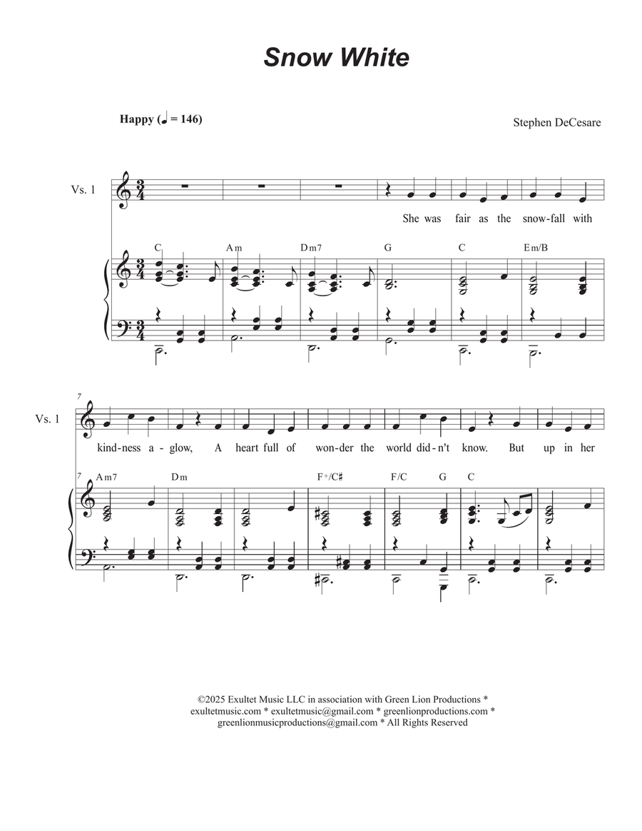 Snow White (2-part choir - (Soprano and Tenor) 2-Part scores gallery preview page 1