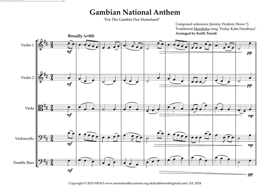 Gambian National Anthem for String Orchestra String Orchestra scores gallery preview page 2
