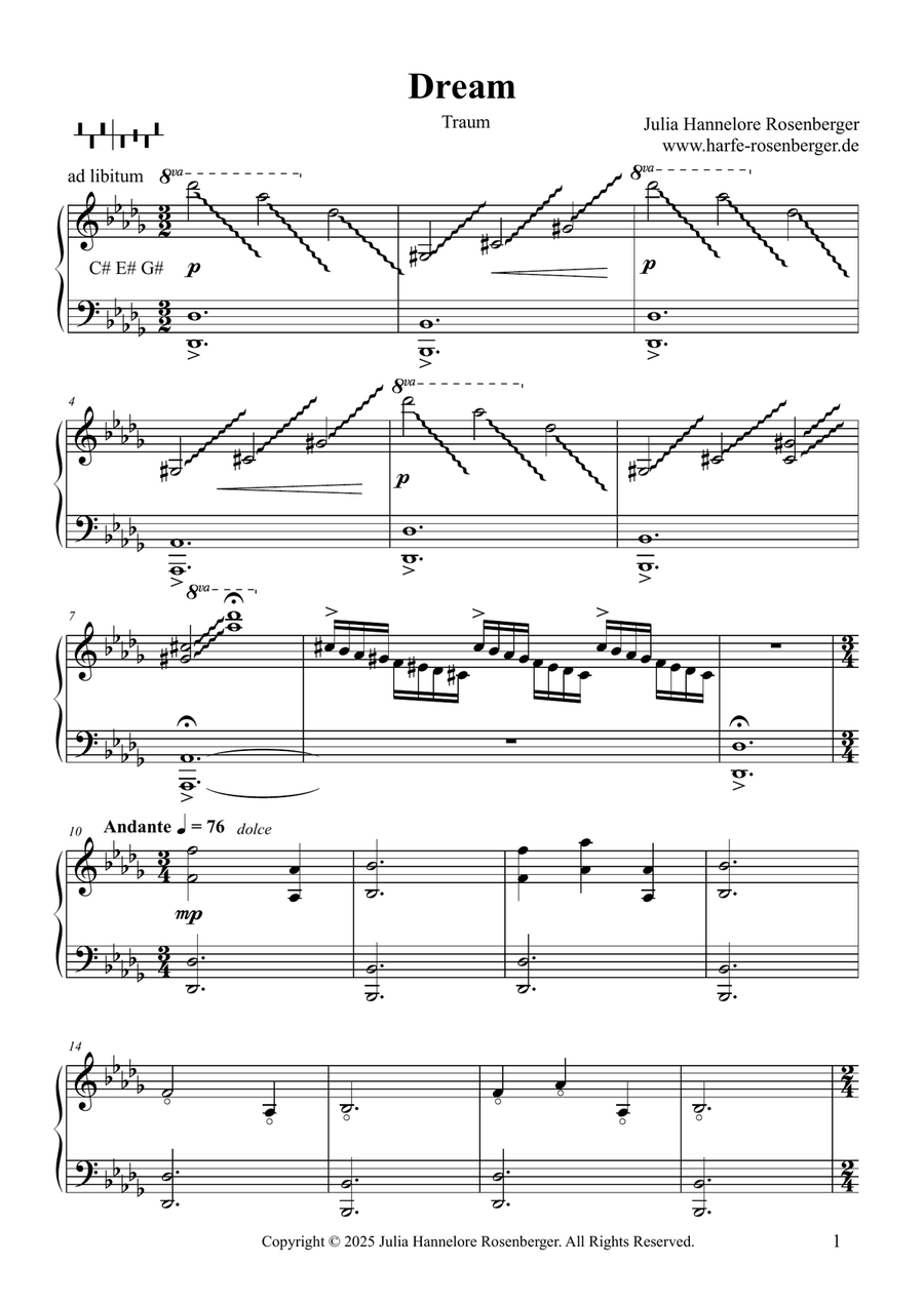 Dream Dream Pedal Harp scores gallery preview page 2
