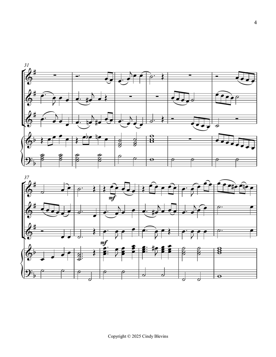 Auld Lang Syne, for Three Clarinets and Piano Small Ensemble scores gallery preview page 5