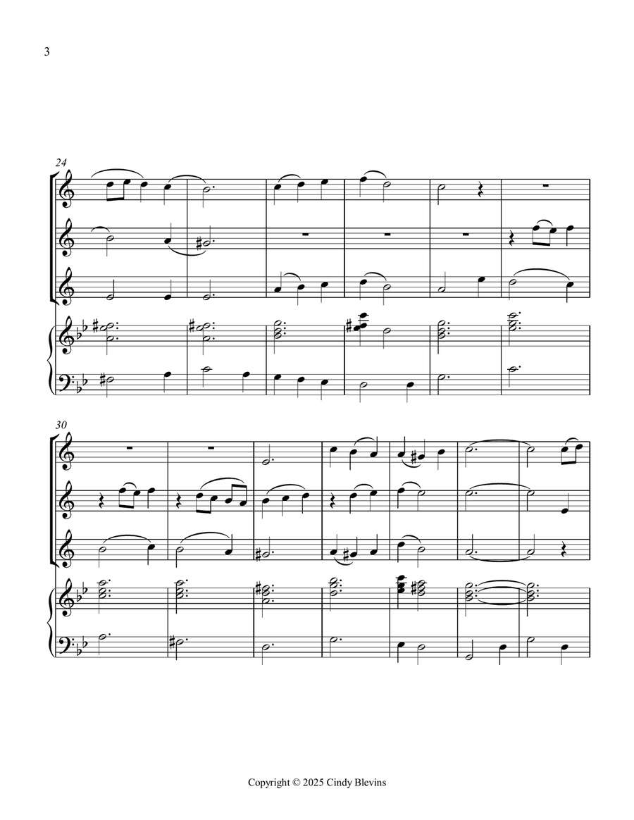 Coventry Carol, for Three Clarinets and Piano Small Ensemble scores gallery preview page 4