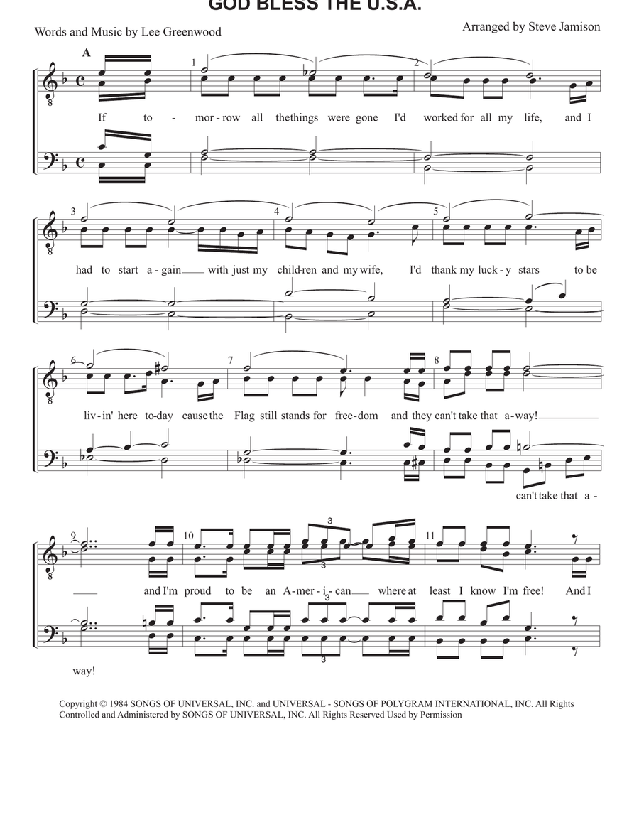 God Bless The U.s.a. God Bless The U.s.a. A Cappella scores gallery preview page 1
