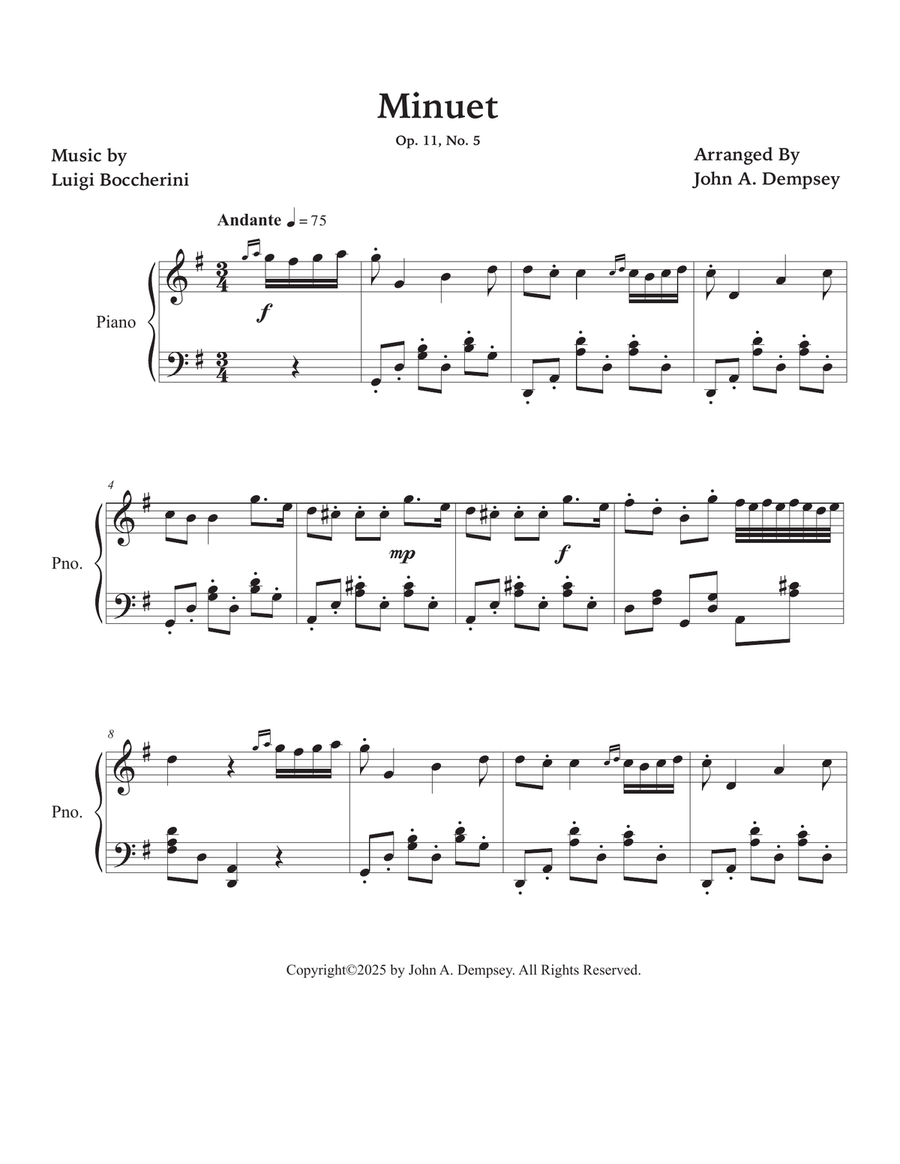Minuet (Boccherini): Wedding Music for Piano Solo (in G Major) Piano Solo scores gallery preview page 4