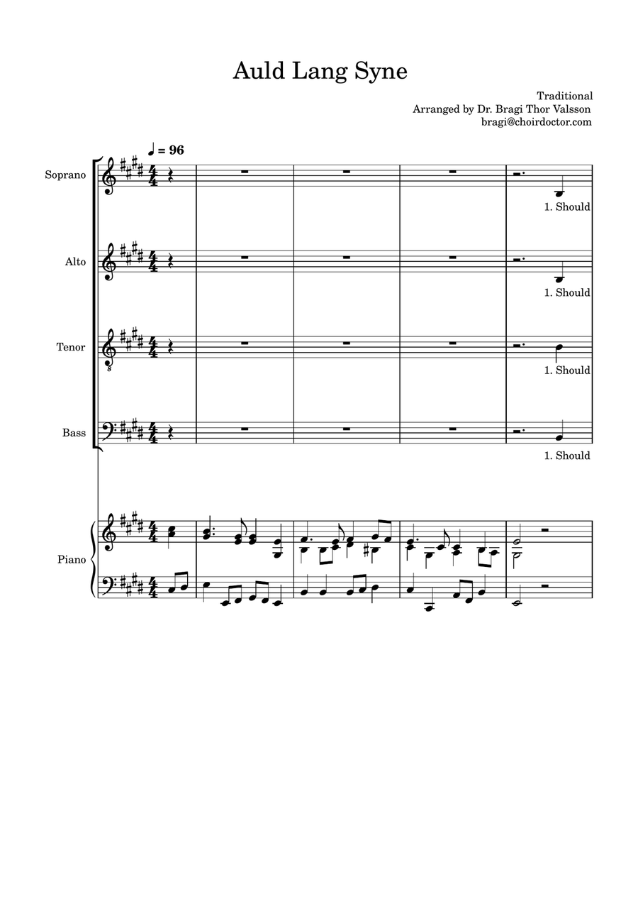 Auld Lang Syne for SATB Choir with optional Piano accompaniment 4-Part scores gallery preview page 2