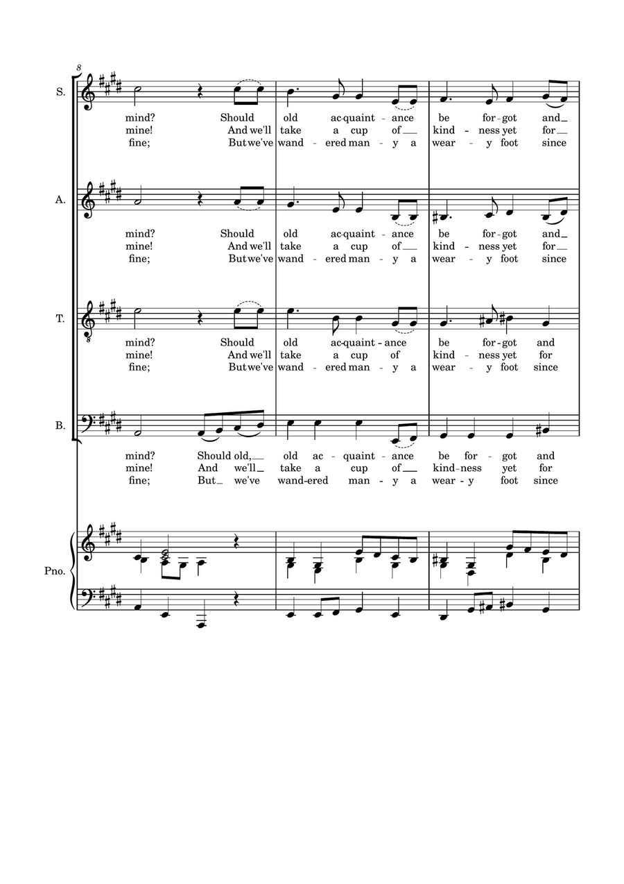 Auld Lang Syne for SATB Choir with optional Piano accompaniment 4-Part scores gallery preview page 4