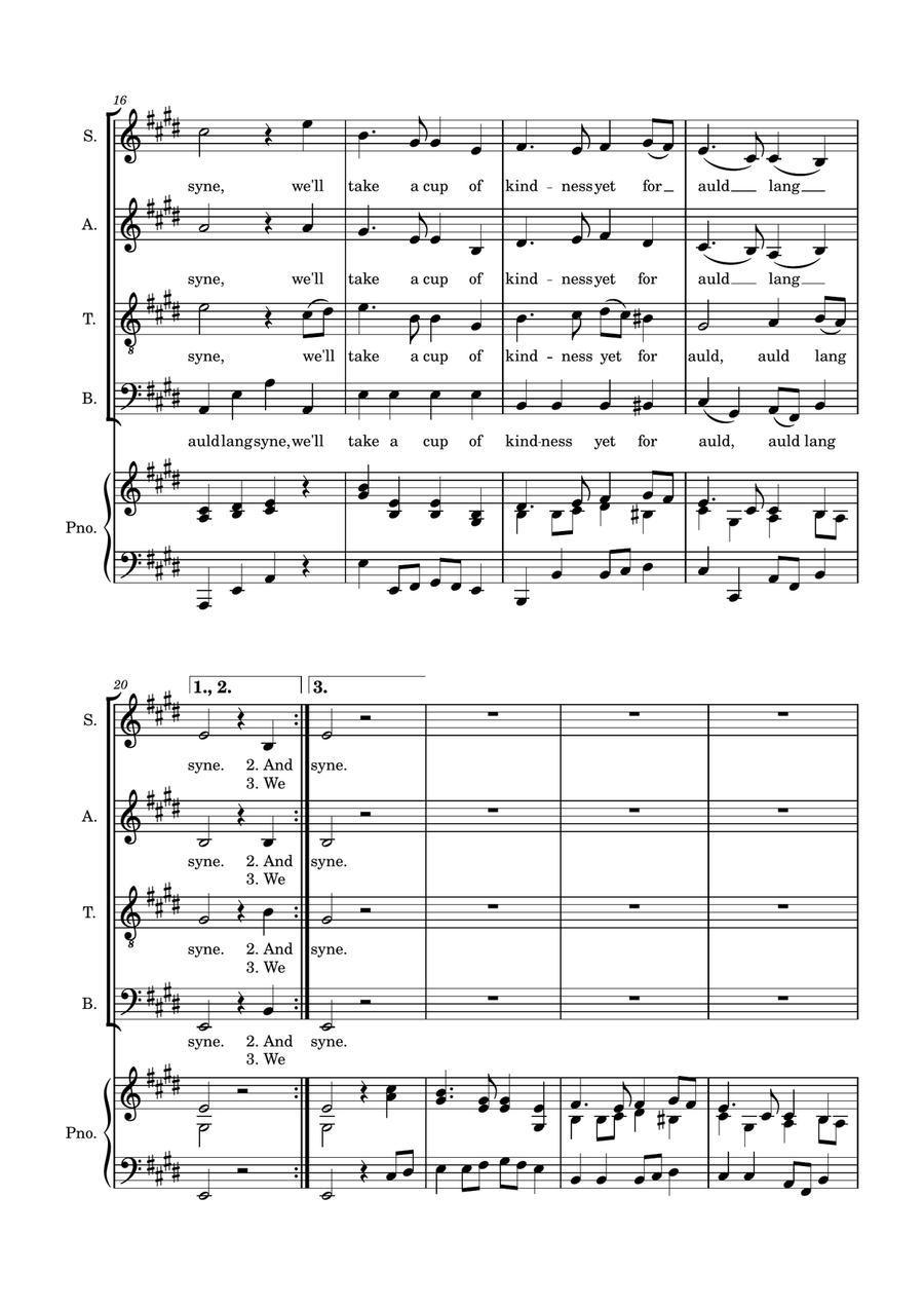 Auld Lang Syne for SATB Choir with optional Piano accompaniment 4-Part scores gallery preview page 6