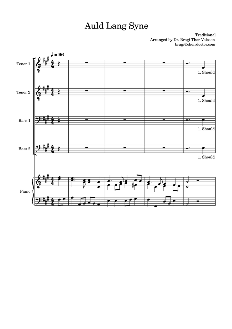 Auld Lang Syne for SATB Choir with optional Piano accompaniment TTBB scores gallery preview page 2