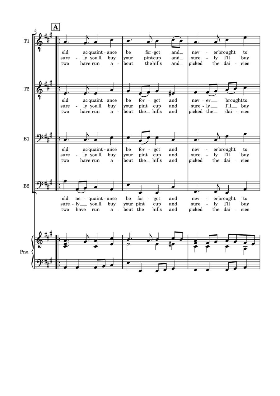 Auld Lang Syne for SATB Choir with optional Piano accompaniment TTBB scores gallery preview page 3