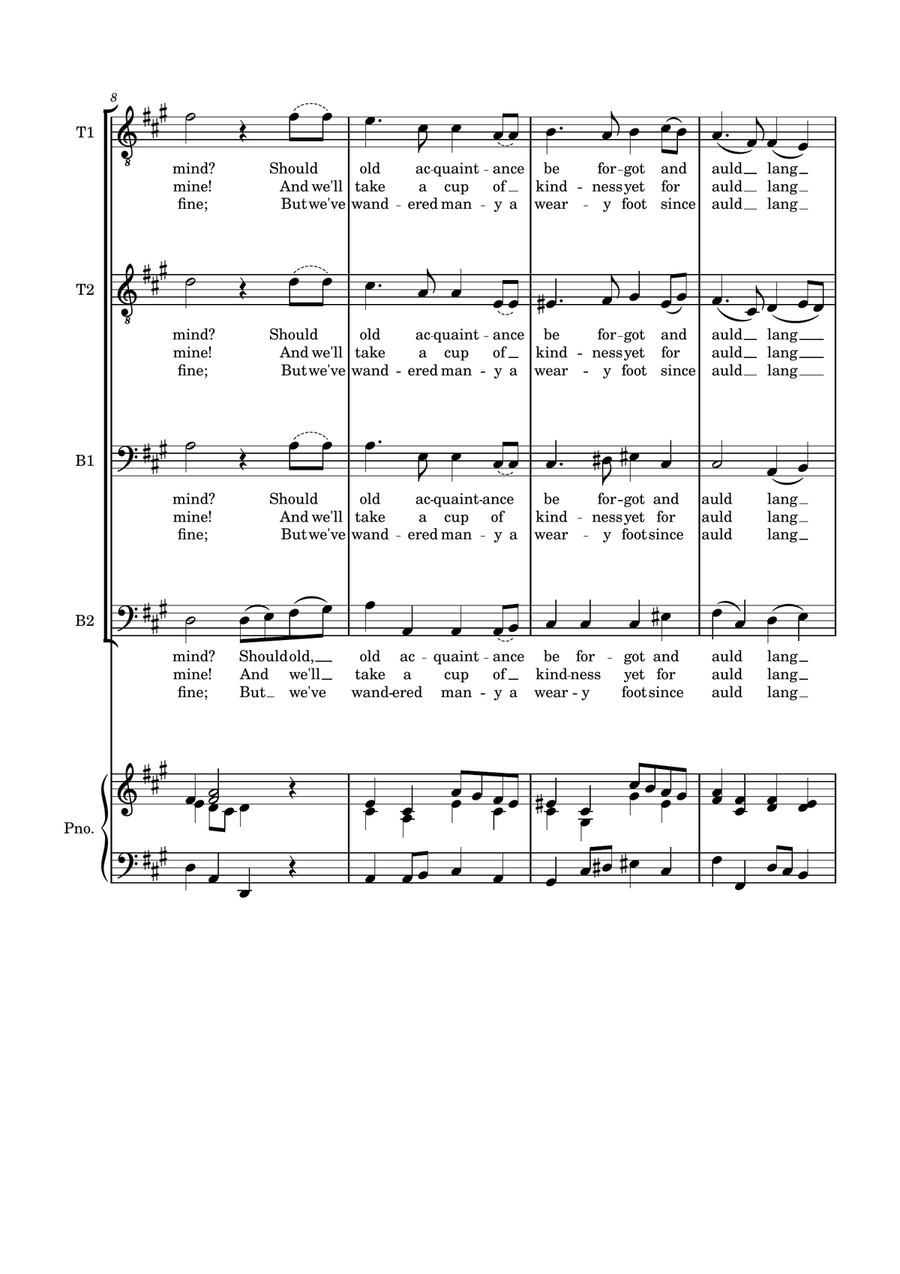 Auld Lang Syne for SATB Choir with optional Piano accompaniment TTBB scores gallery preview page 4