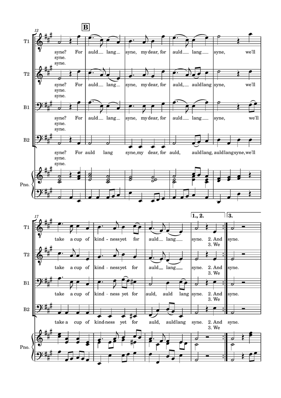 Auld Lang Syne for SATB Choir with optional Piano accompaniment TTBB scores gallery preview page 5