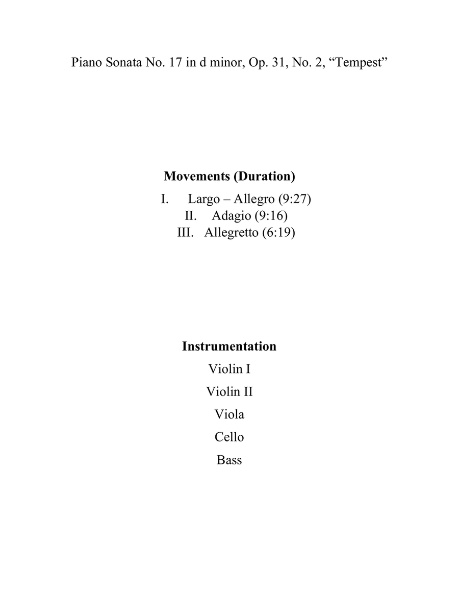 Piano Sonata No. 17 in d minor, Op. 31, No. 2, “Tempest” String Orchestra scores gallery preview page 2