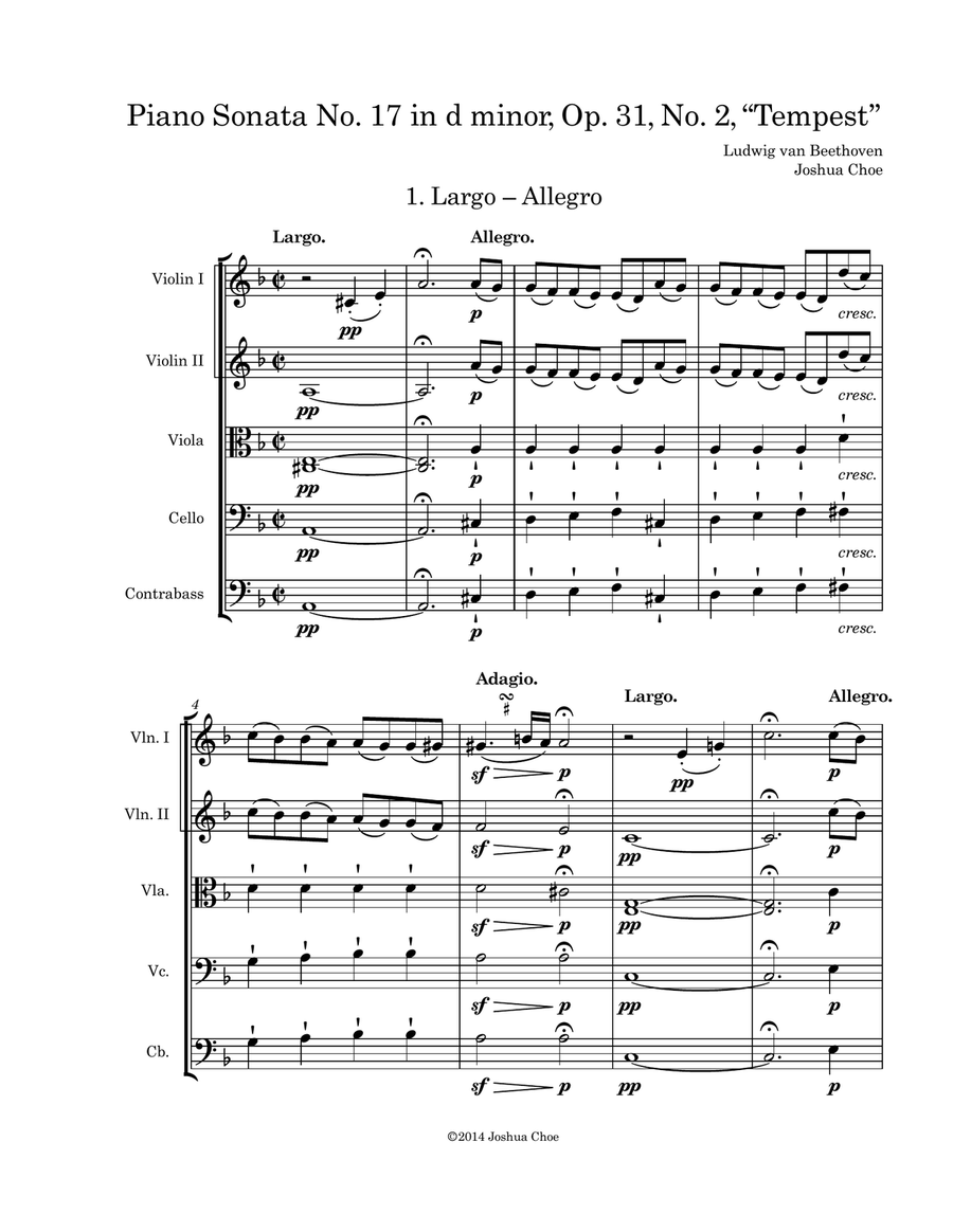 Piano Sonata No. 17 in d minor, Op. 31, No. 2, “Tempest” String Orchestra scores gallery preview page 3