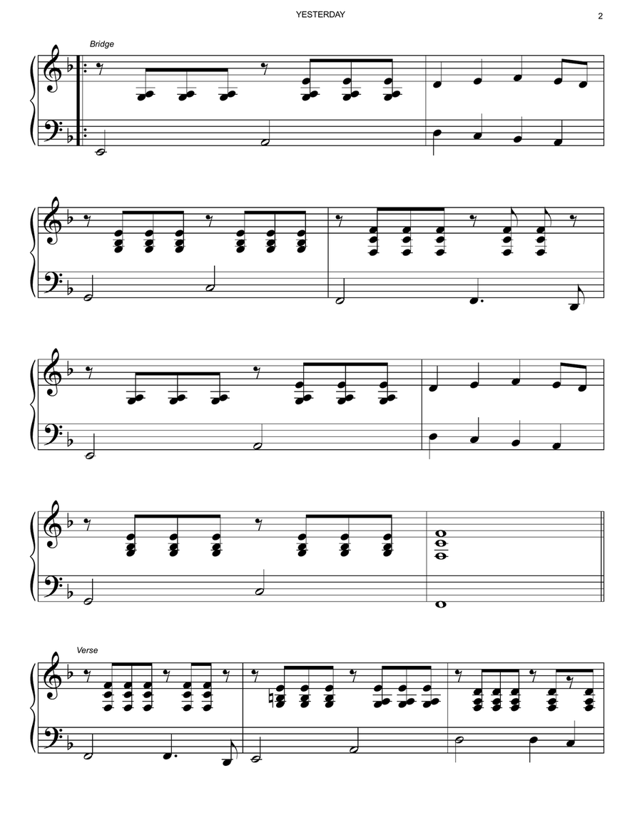 Yesterday Yesterday Piano Solo scores gallery preview page 2