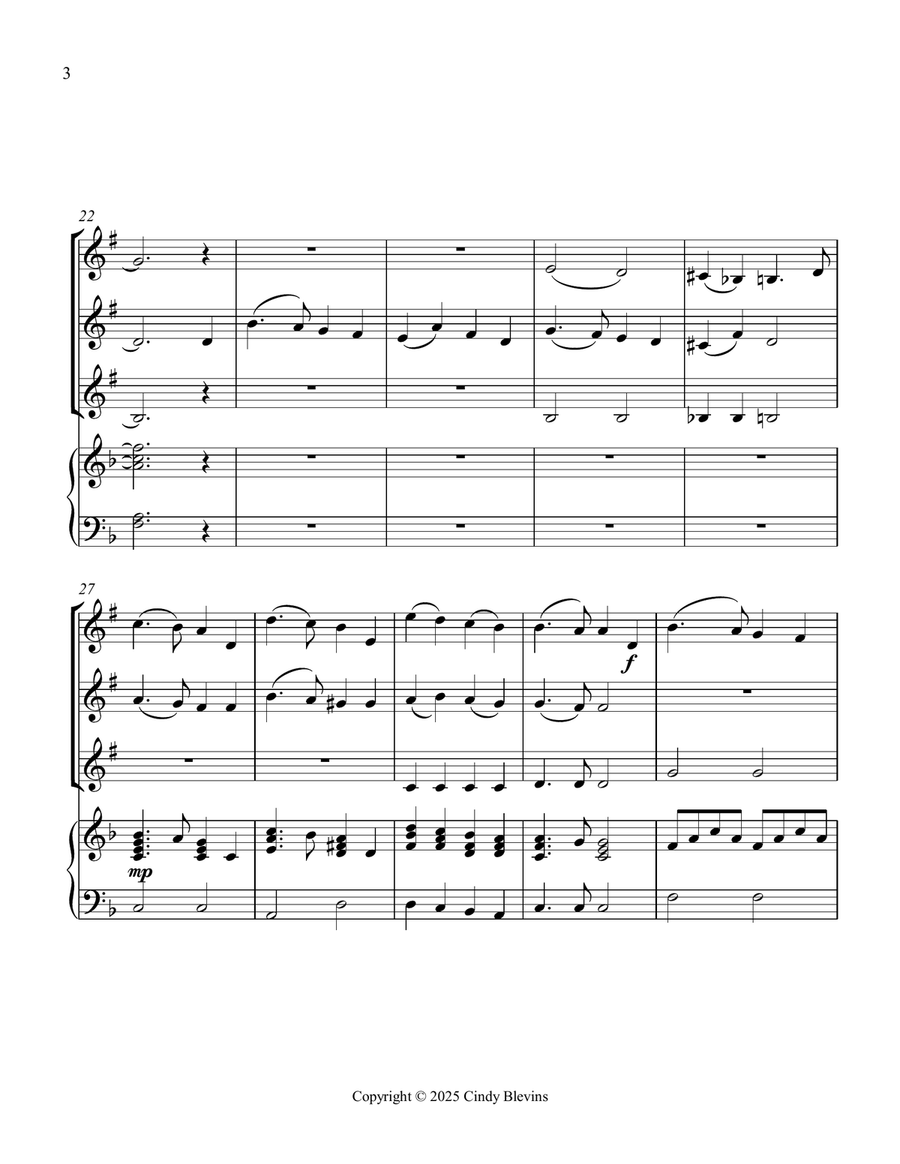 I Heard the Bells On Christmas Day, for Three Clarinets and Piano Small Ensemble scores gallery preview page 4