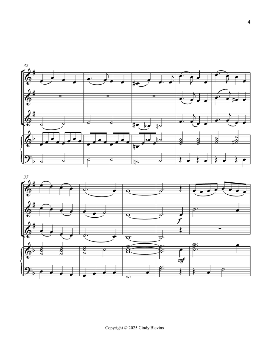 I Heard the Bells On Christmas Day, for Three Clarinets and Piano Small Ensemble scores gallery preview page 5