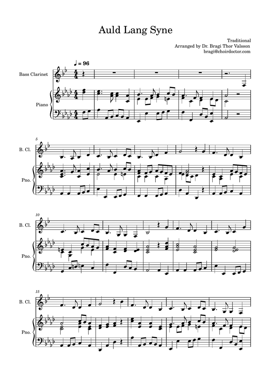 Auld Lang Syne for Bass Clarinet with Piano accompaniment Bass Clarinet scores gallery preview page 2