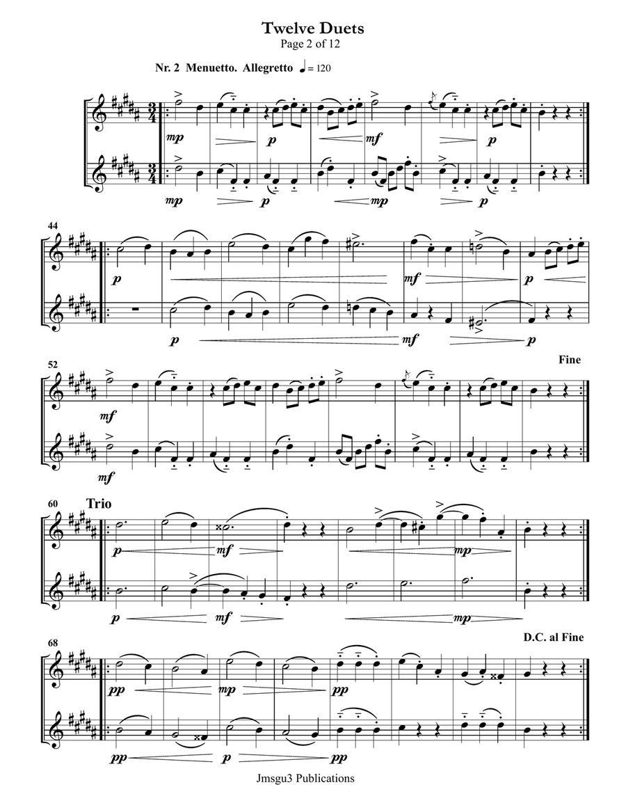 Mozart: Twelve Duets for Alto Saxophone Duo K. 487 Woodwind Duet scores gallery preview page 2