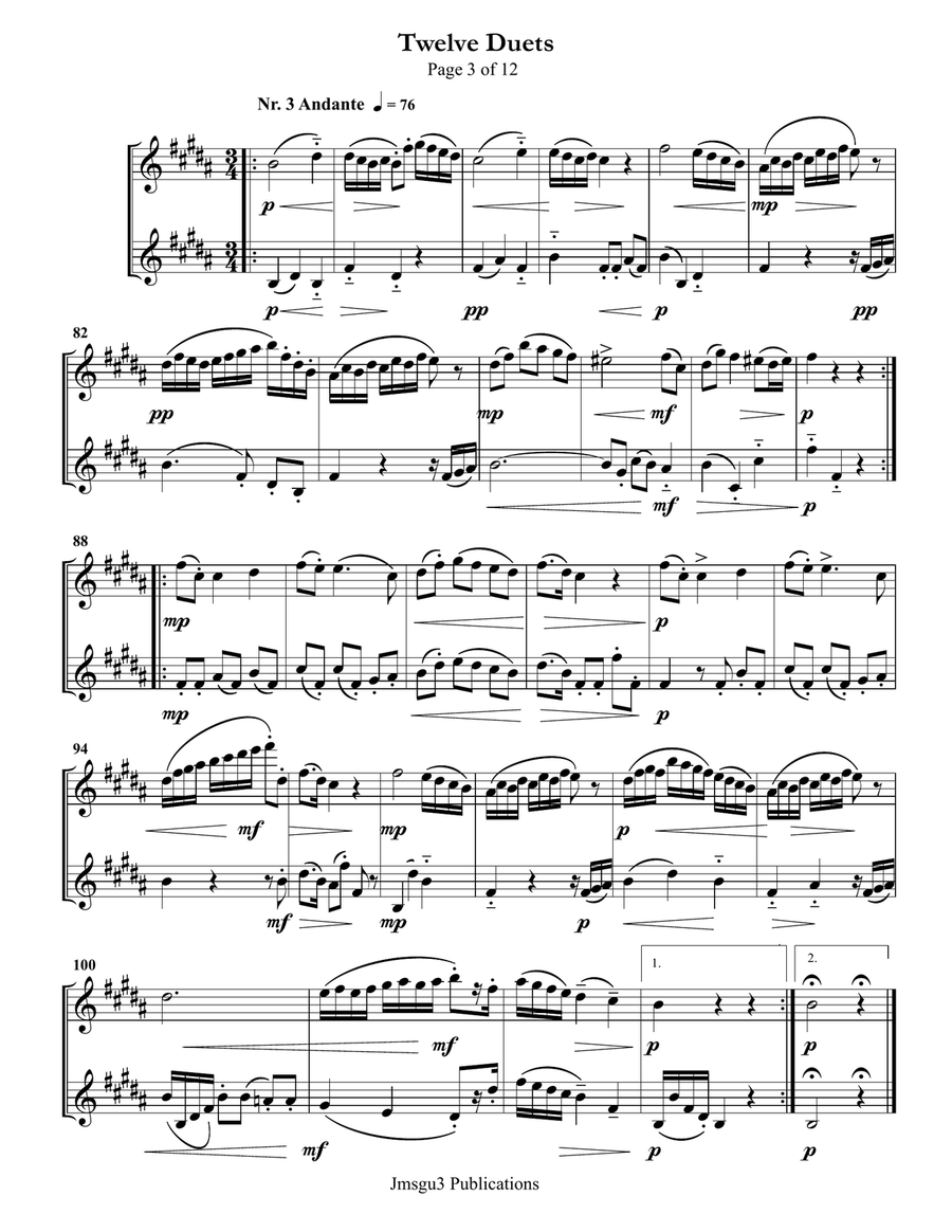 Mozart: Twelve Duets for Alto Saxophone Duo K. 487 Woodwind Duet scores gallery preview page 3
