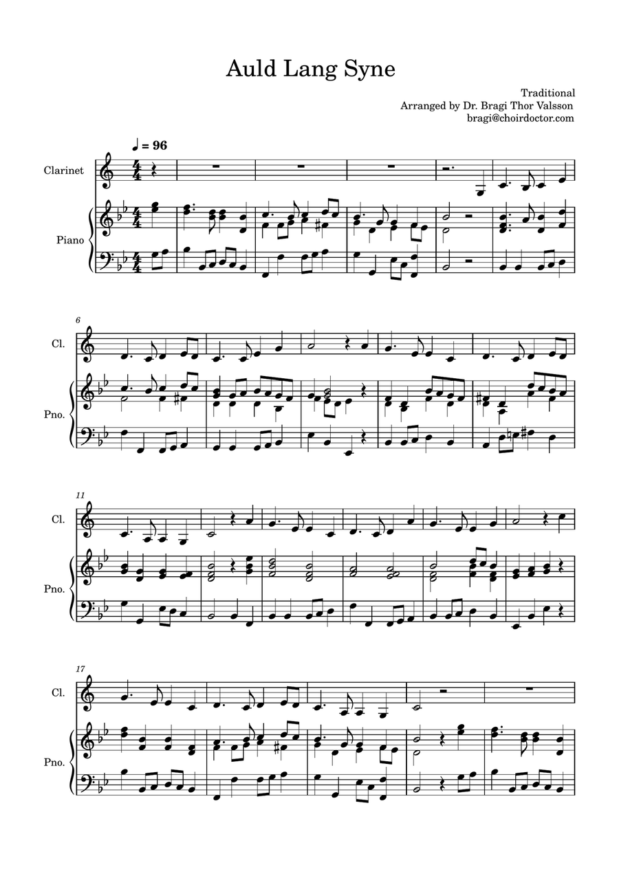 Auld Lang Syne for Clarinet with Piano accompaniment Clarinet Solo scores gallery preview page 2