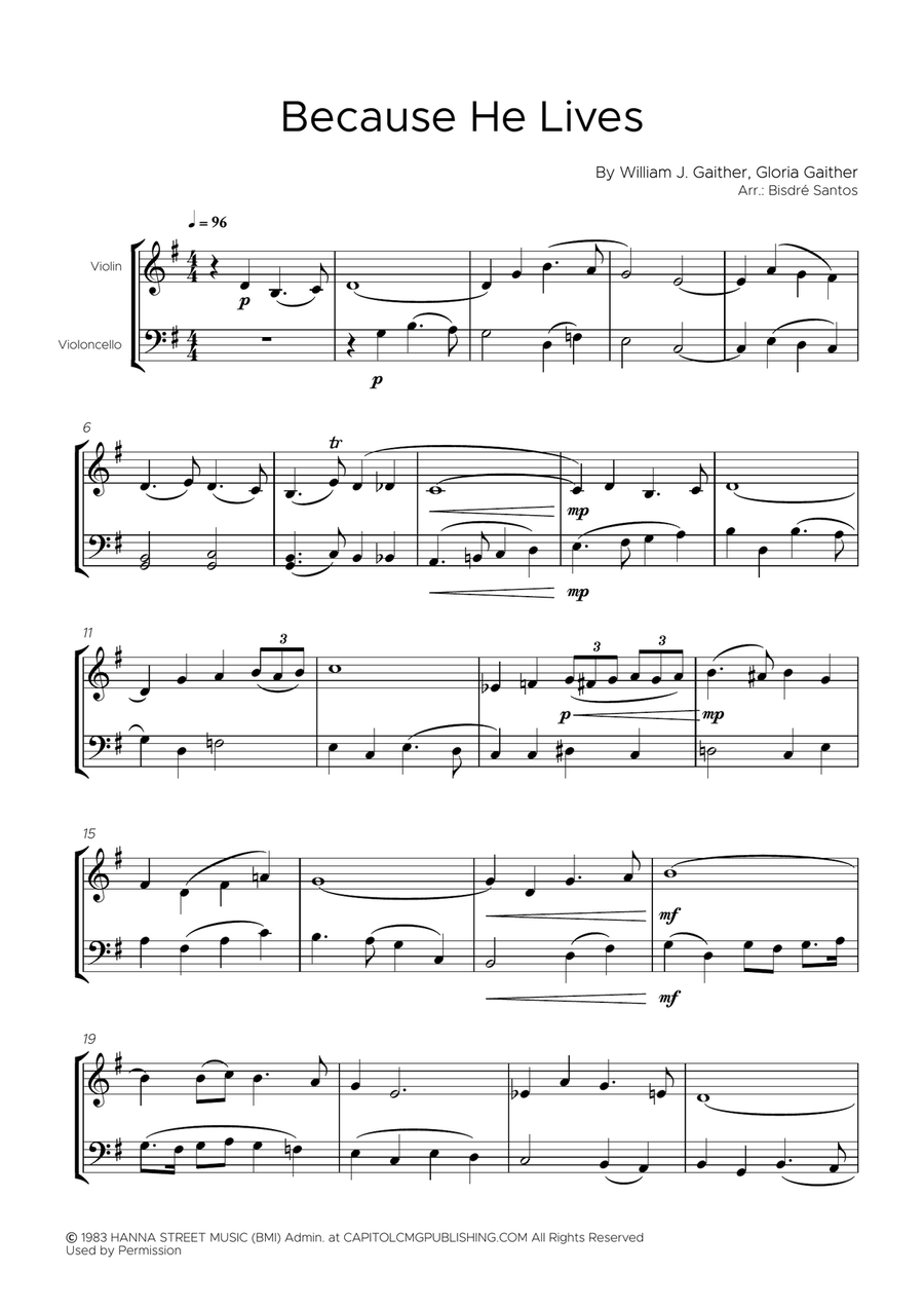 Because He Lives String Duet scores gallery preview page 1