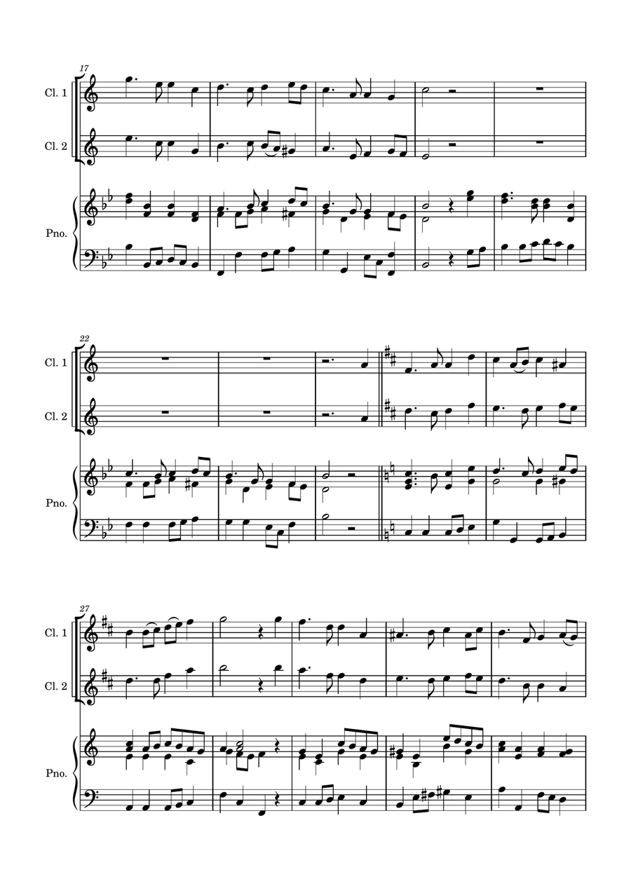 Auld Lang Syne for two Clarinets with Piano accompaniment Clarinet Duet scores gallery preview page 3