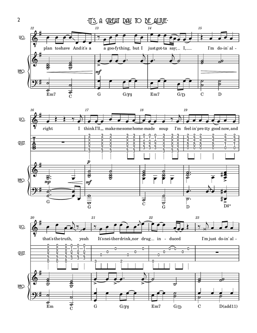 It's A Great Day To Be Alive Piano, Vocal scores gallery preview page 2