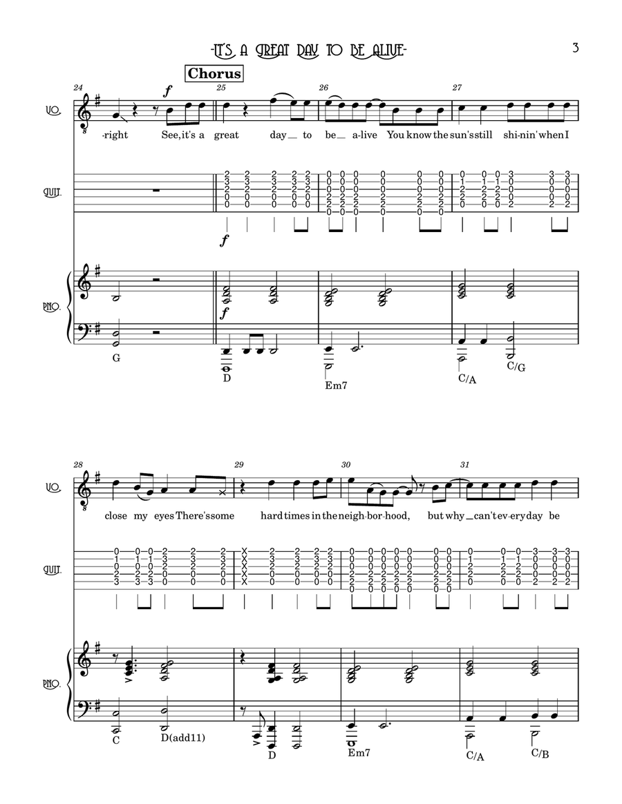 It's A Great Day To Be Alive Piano, Vocal scores gallery preview page 3
