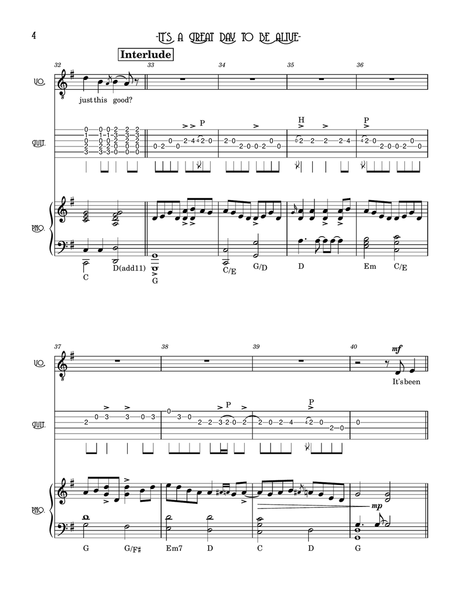 It's A Great Day To Be Alive Piano, Vocal scores gallery preview page 4