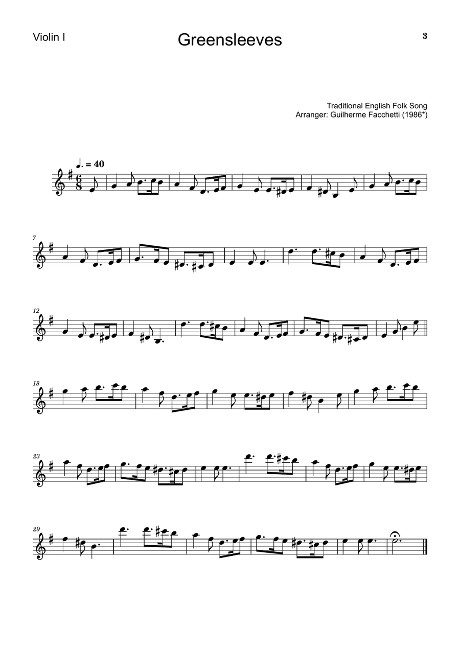 Greensleeves - Traditional English for String Quartet, Score and Parts String Quartet scores gallery preview page 3