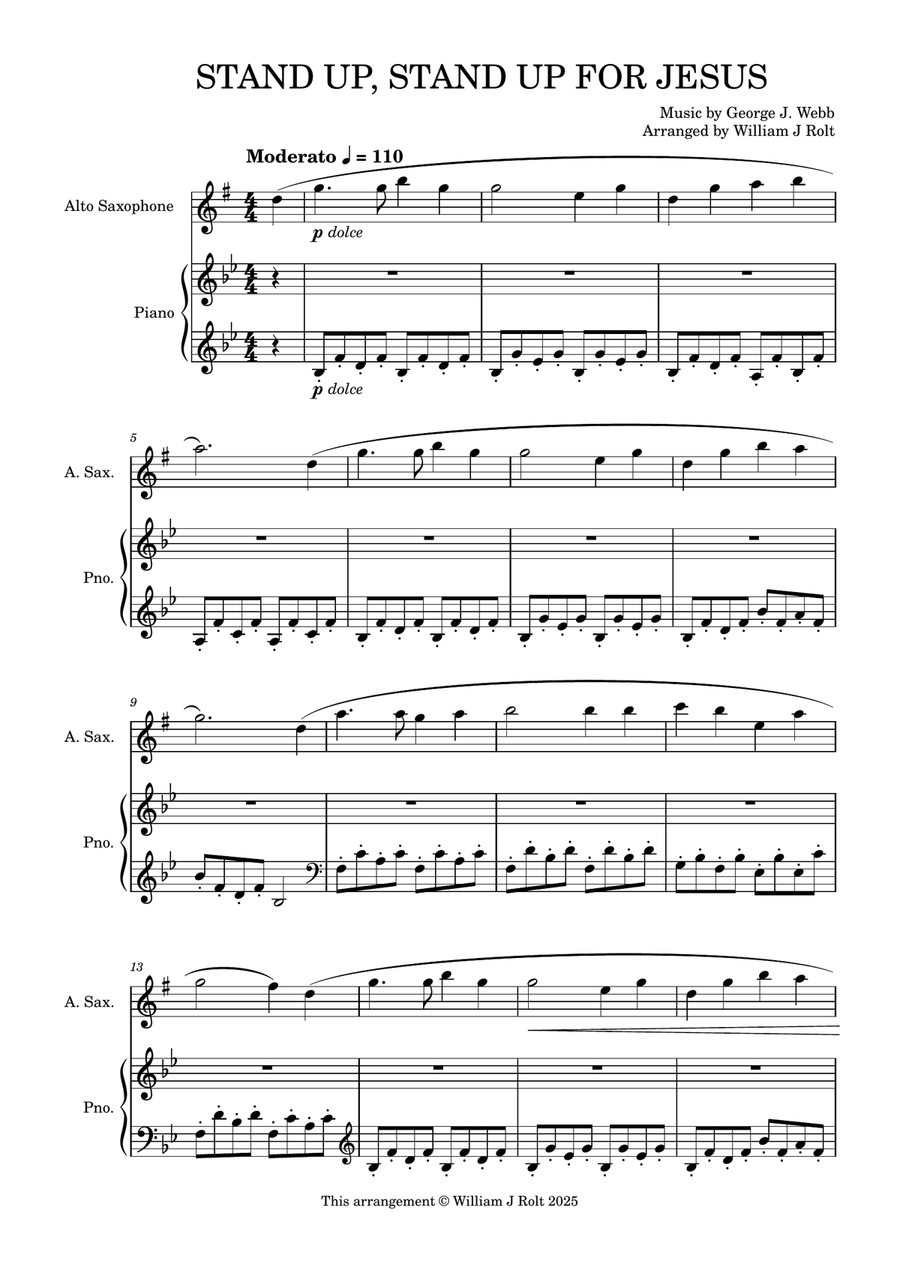 Stand up, stand up for Jesus (for alto saxophone and piano) Alto Saxophone scores gallery preview page 1