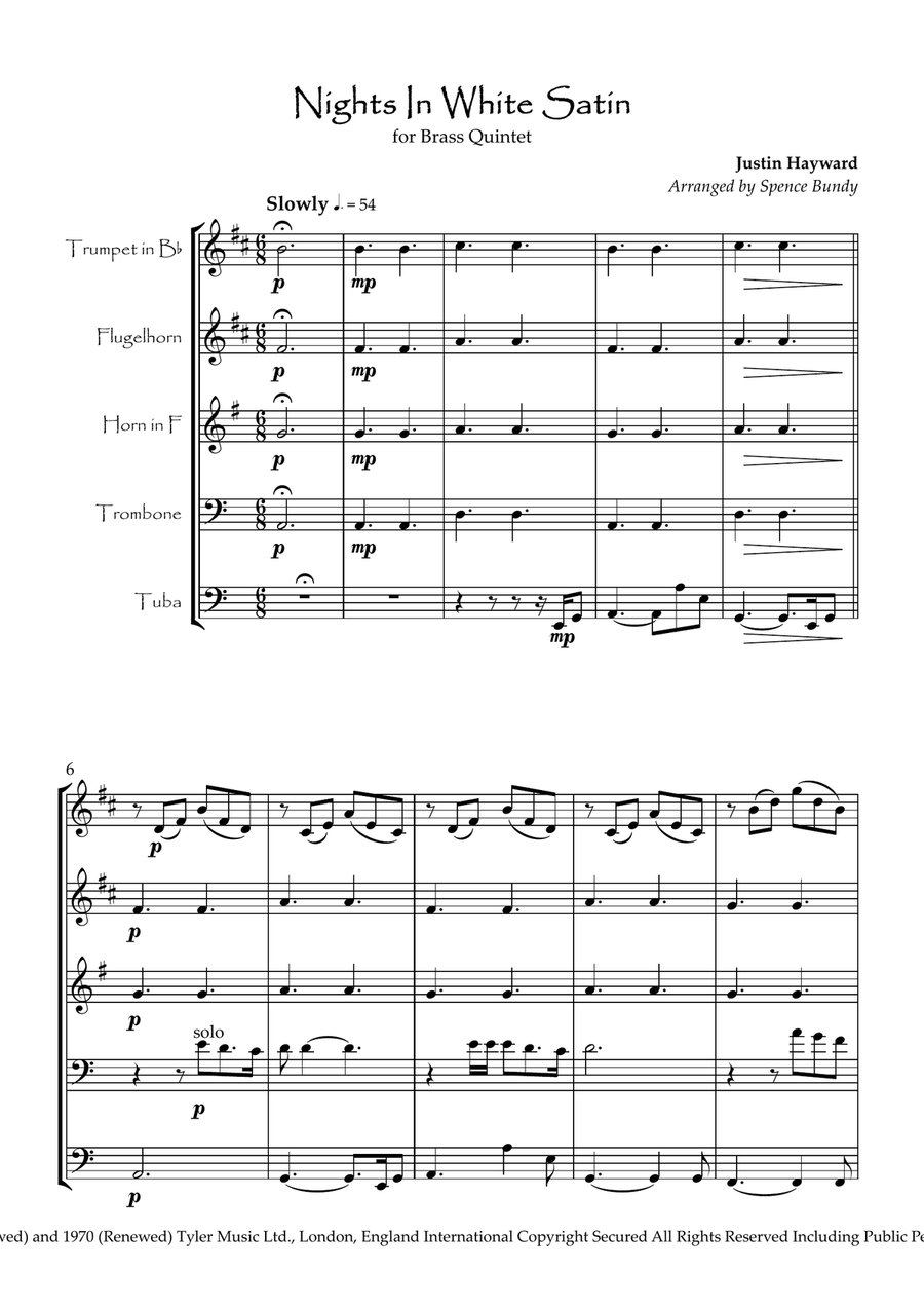 Nights In White Satin Nights In White Satin Brass Quintet scores gallery preview page 2