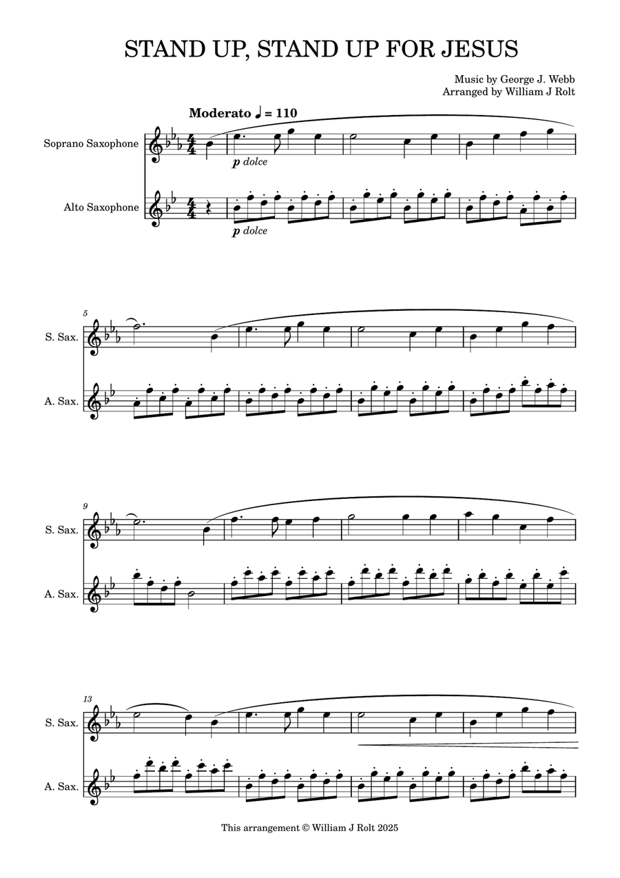 Stand up, stand up for Jesus (for soprano and alto saxophones) Soprano Saxophone scores gallery preview page 1