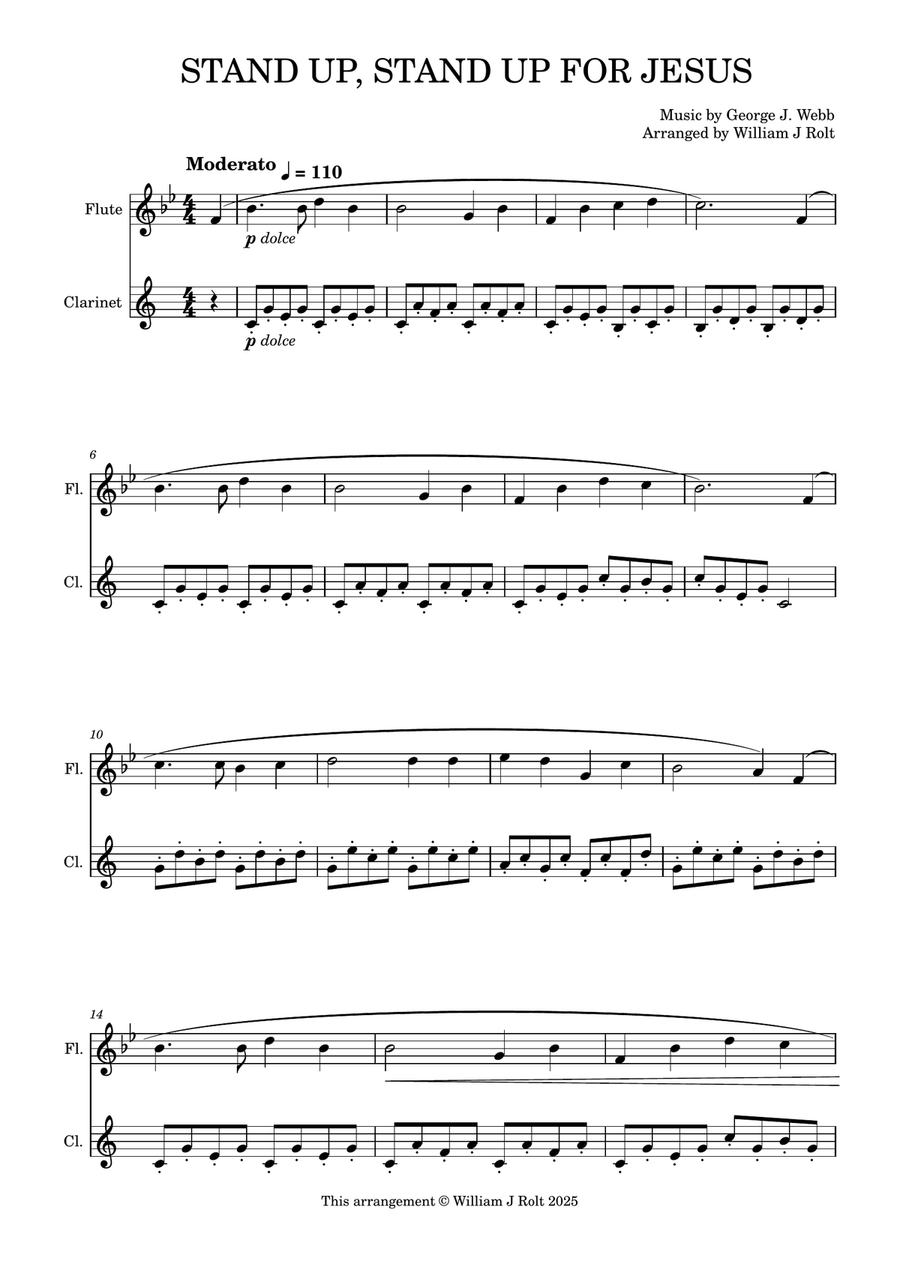 Stand up, stand up for Jesus (for flute and clarinet) Woodwind Duet scores gallery preview page 1