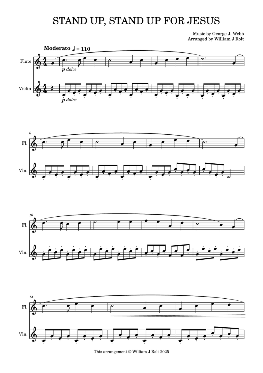 Stand up, stand up for Jesus (for flute and violin) Flute scores gallery preview page 1