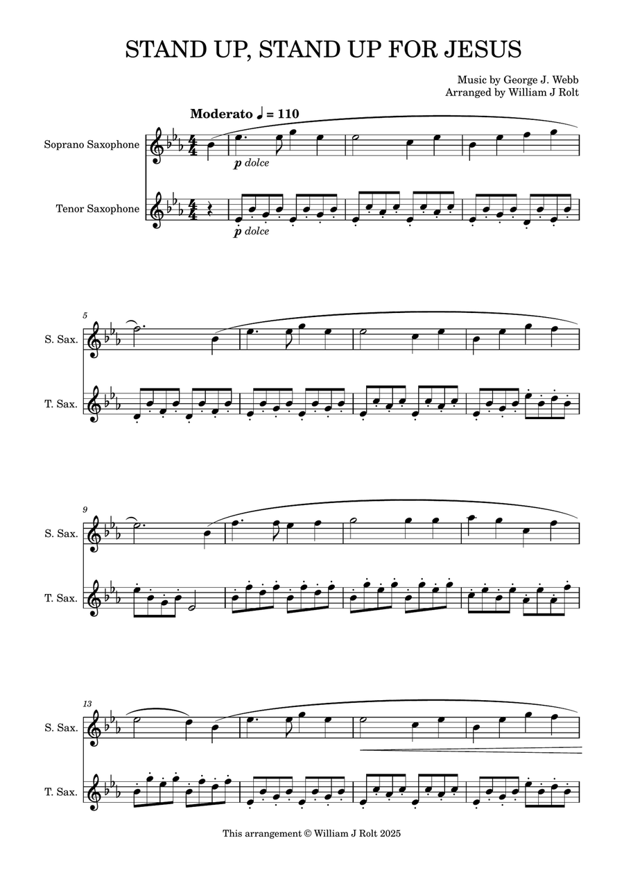Stand up, stand up for Jesus (for soprano and tenor saxophones) Tenor Saxophone scores gallery preview page 1