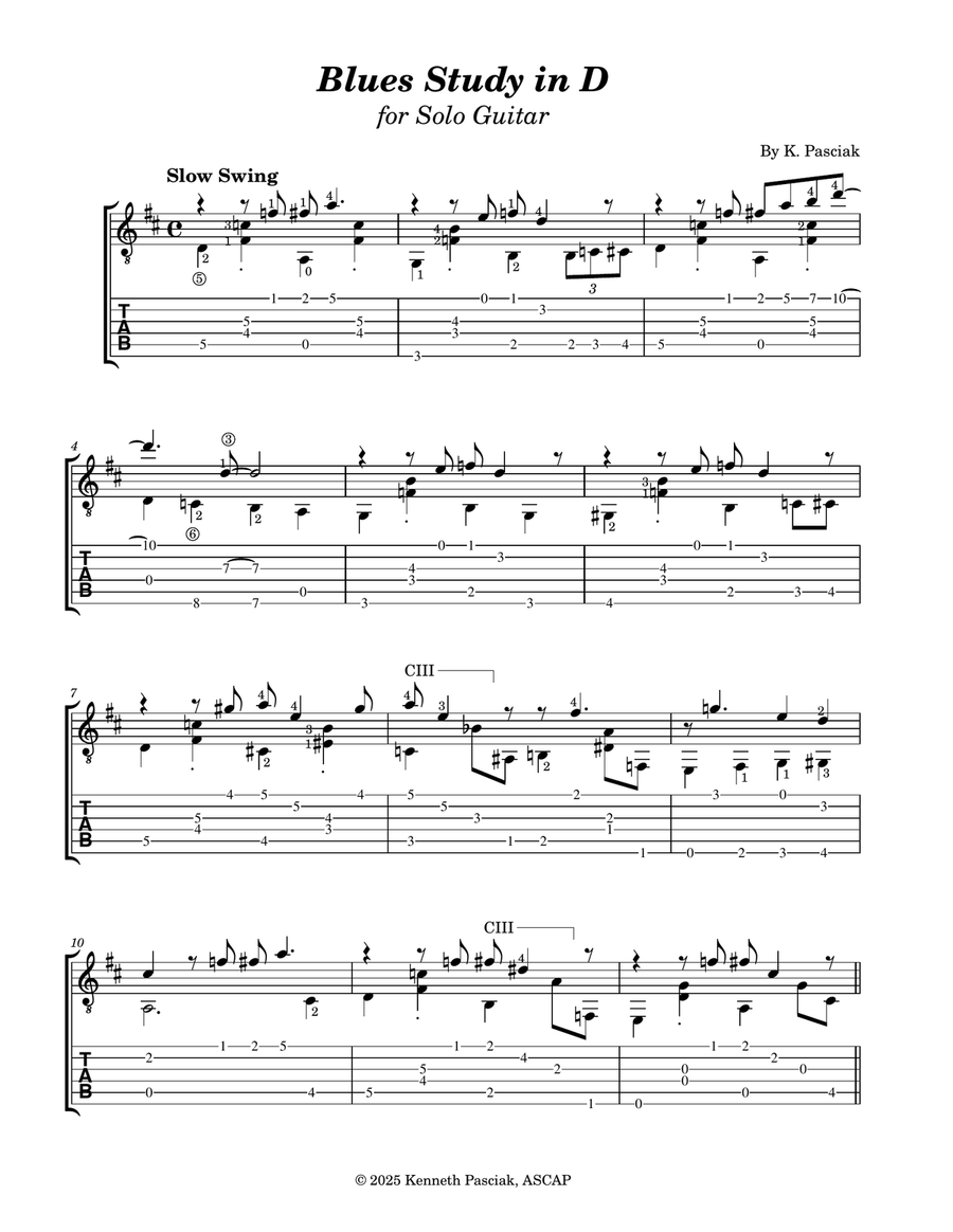 Blues Study in D (for Guitar) Acoustic Guitar scores gallery preview page 1
