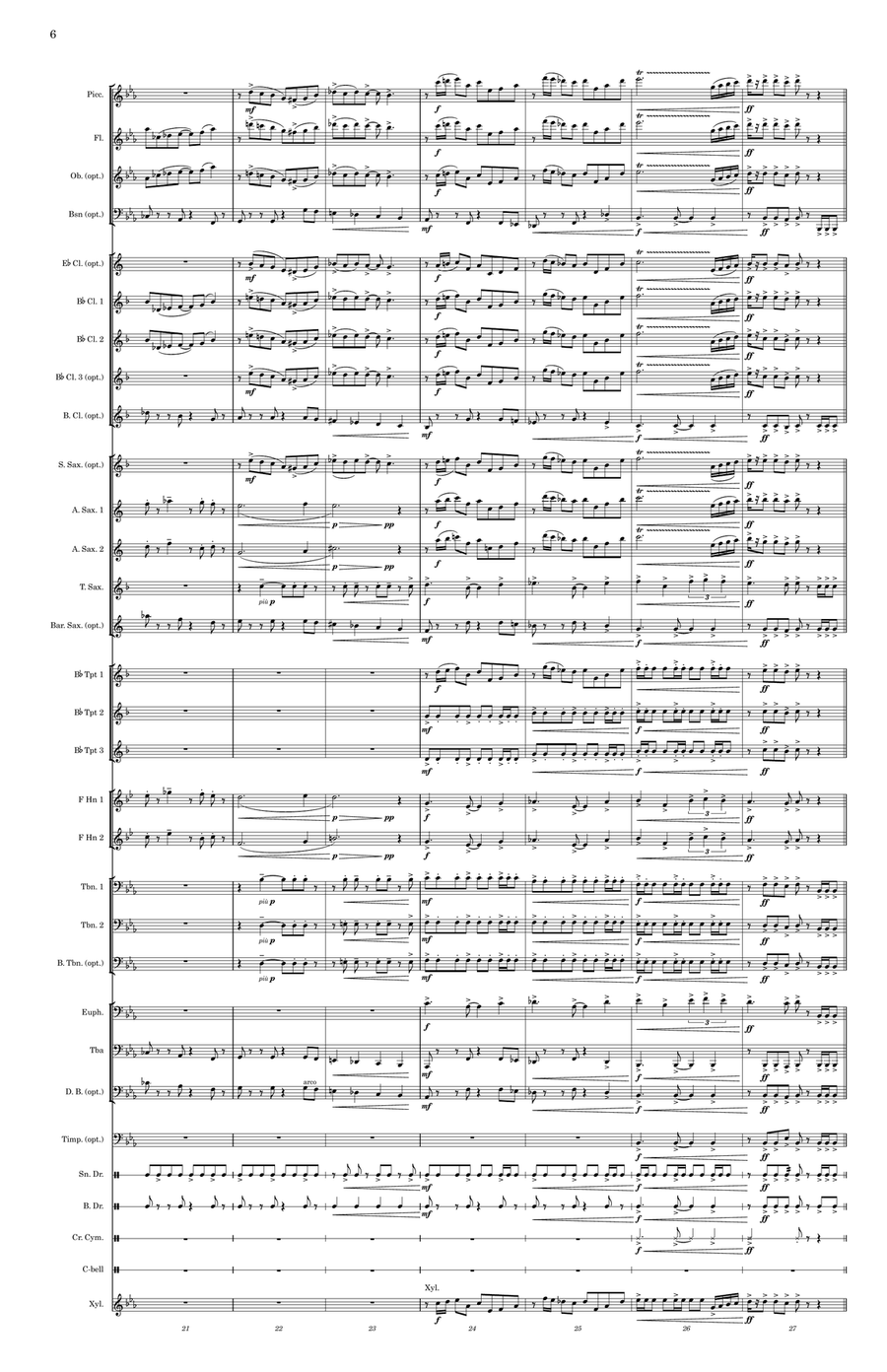 Sensei March (Grade 3—Wind Ensemble) - Score Only Concert Band scores gallery preview page 6